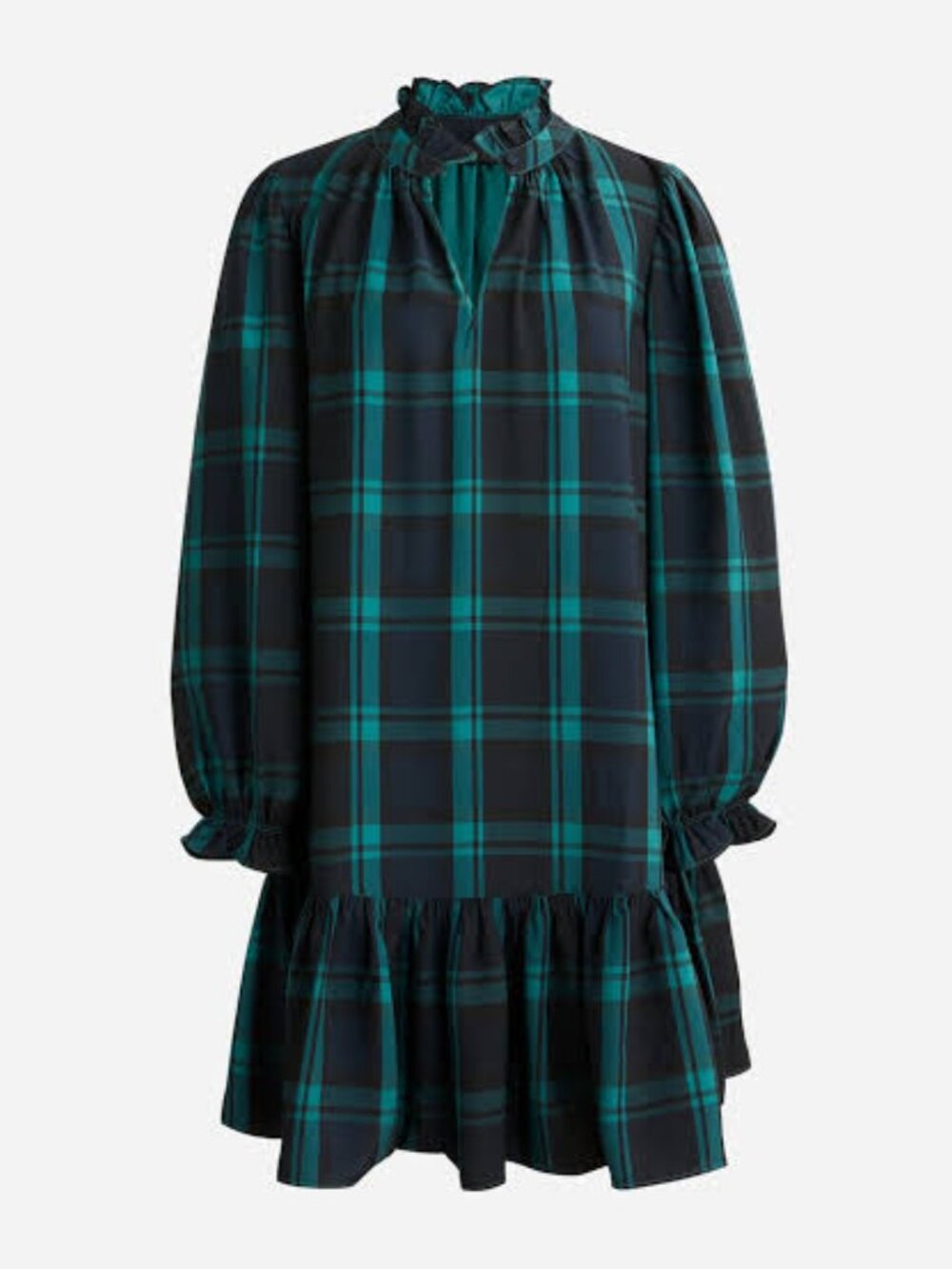 J.Crew Blackwatch Plaid Ruffle Puff-sleeve Mini Dress Size Large - Picture 3 of 11